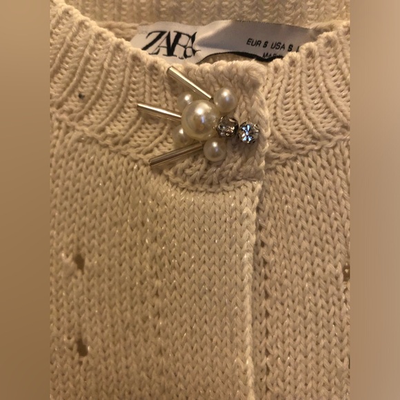 Zara pearl knit cardigan size small beige - Picture 4 of 5